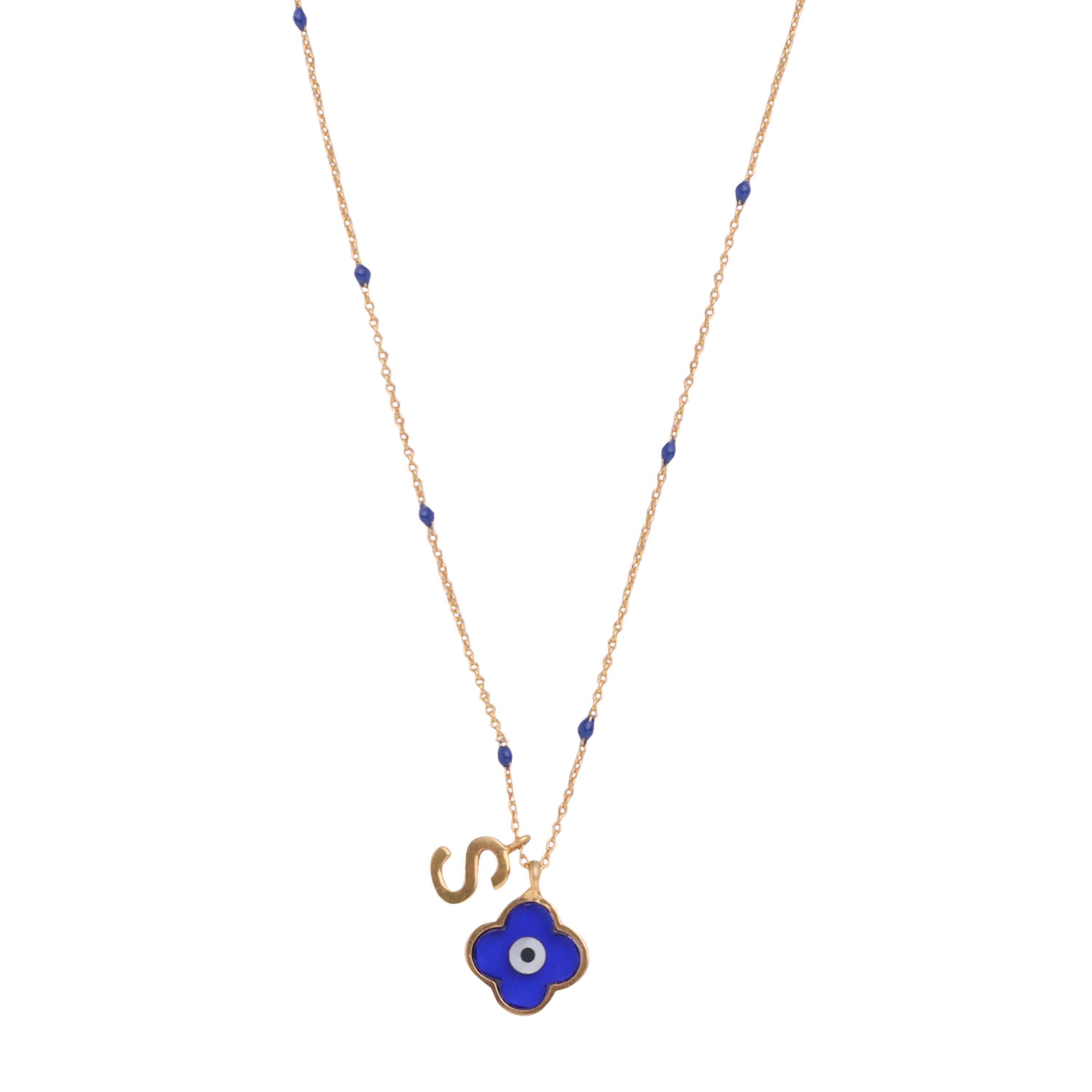 Evil eye clover Initial necklace