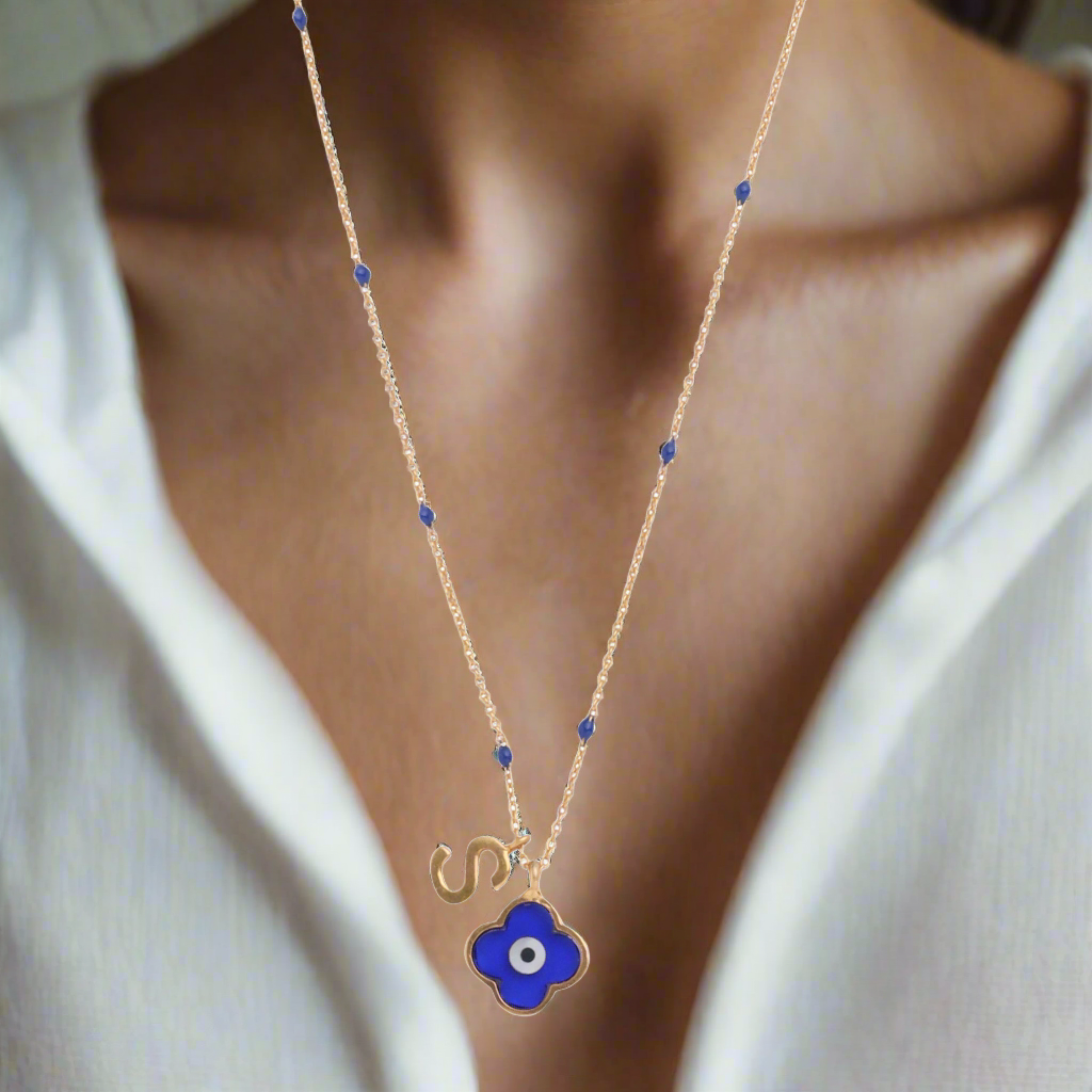 Evil eye clover Initial necklace